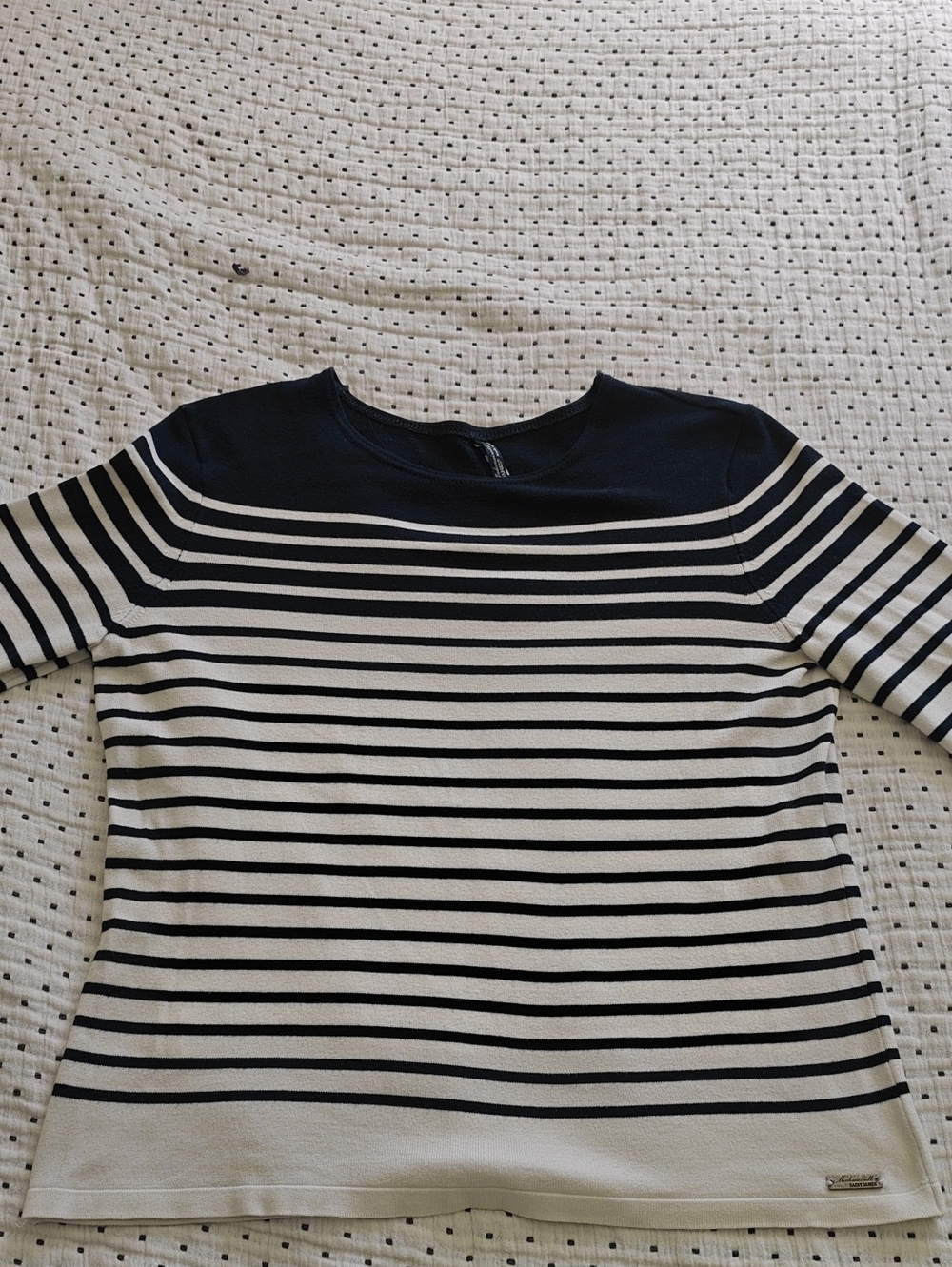 Saint James Navy and White Striped Boatneck Sweater
